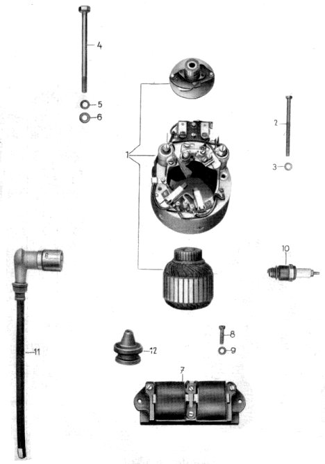 Tafel 4 Gruppe: Motor (Lichtmaschine vollstndig, Zndspulentrger, Zndkabel)